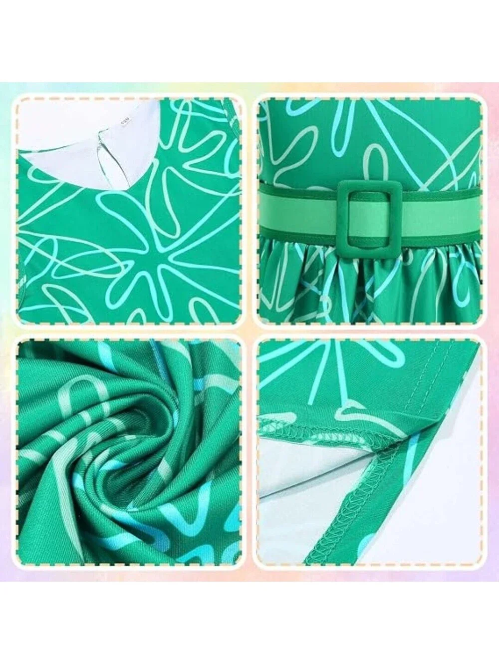 NWT Luzlen Girls Green Fancy Dress with Wig Costume or Theme Party, 120 (4-5 yr)